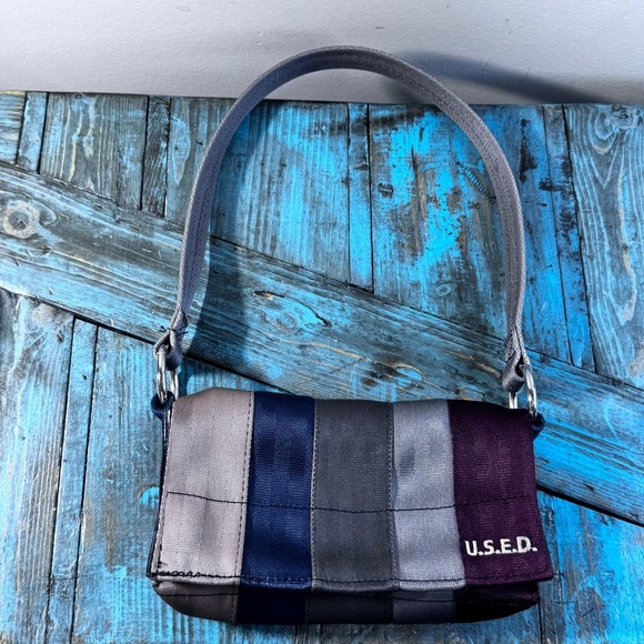 U.S.E.D. Recycled Seatbelt Flap Close Mini Purse - Picture 2 of 14